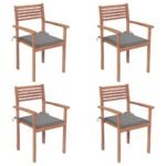 Garden Chairs 4 pcs with Grey Cushions Solid Teak Wood