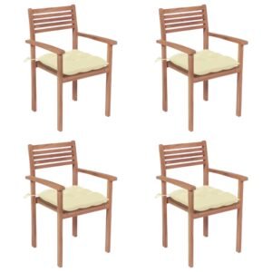 Garden Chairs 4 pcs with Cream White Cushions Solid Teak Wood