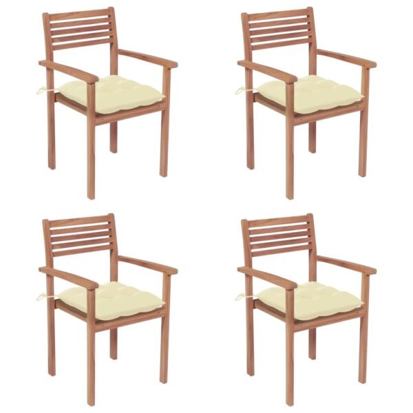 Garden Chairs 4 pcs with Cream White Cushions Solid Teak Wood