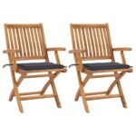 Garden Chairs 2 pcs with Anthracite Cushions Solid Teak Wood