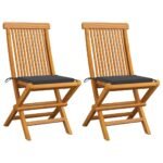 Garden Chairs with Anthracite Cushions 2 pcs Solid Teak Wood