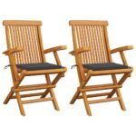 Garden Chairs with Anthracite Cushions 2 pcs Solid Teak Wood