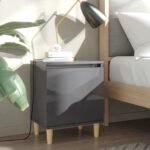 Bed Cabinet with Solid Wood Legs High Gloss Grey 40x30x50 cm