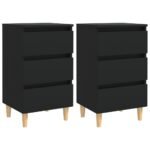 Bed Cabinets with Solid Wood Legs 2 pcs Black 40x35x69 cm