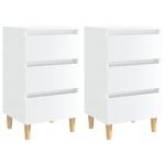 Bed Cabinets & Wood Legs 2 pcs High Gloss White 40x35x69cm