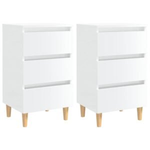 Bed Cabinets & Wood Legs 2 pcs High Gloss White 40x35x69cm