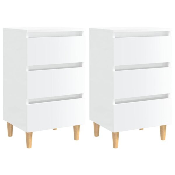 Bed Cabinets & Wood Legs 2 pcs High Gloss White 40x35x69cm