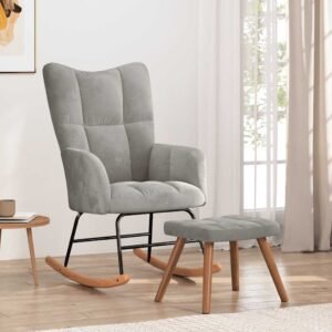 Rocking Chair with a Stool Light Grey Velvet