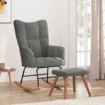 Rocking Chair with a Stool Dark Grey Velvet