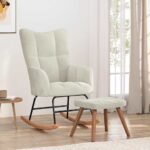 Rocking Chair with a Stool Cream White Velvet
