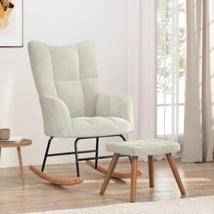 Rocking Chair with a Stool Cream White Velvet