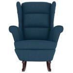 Rocking Chair Wingback Blue Velvet and Solid Wood