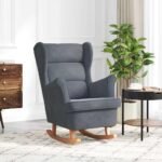 Rocking Chair Wingback Dark Grey Velvet and Solid Wood