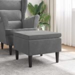 Stool with Wooden Legs Dark Grey Velvet