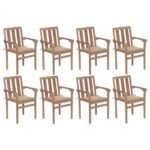 Stackable Garden Chairs with Cushions 8 pcs Solid Teak Wood