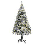 Artificial Pre-lit Christmas Tree with Flocked Snow Green 120 cm