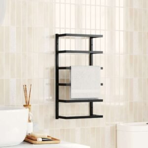Towel Rack Black 24x12x48 cm Steel