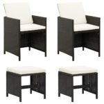 4 Piece Garden Chair and Stool Set Poly Rattan Black