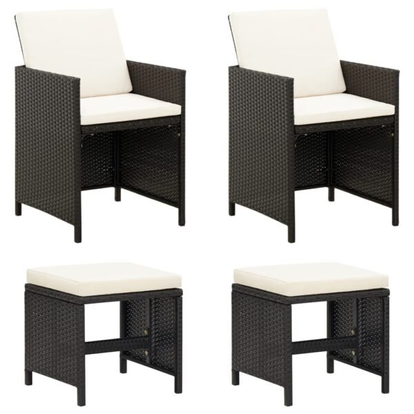 4 Piece Garden Chair and Stool Set Poly Rattan Black