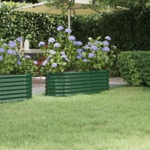 Garden Raised Bed Galvanised Steel 114x40x36 cm Green