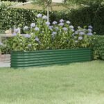 Garden Raised Bed Galvanised Steel 224x40x36 cm Green