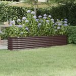 Garden Raised Bed Galvanised Steel 224x40x36 cm Brown