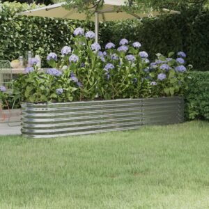 Garden Raised Bed Galvanised Steel 224x40x36 cm Silver
