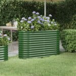 Garden Raised Bed Galvanised Steel 114x40x68 cm Green