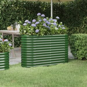 Garden Raised Bed Galvanised Steel 114x40x68 cm Green