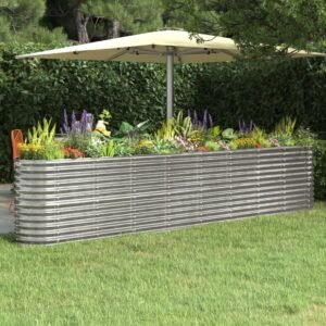 Garden Raised Bed Galvanised Steel 332x40x68 cm Silver