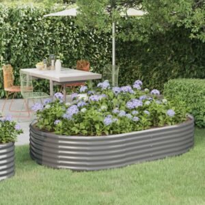 Garden Raised Bed Galvanised Steel 214x140x36 cm Grey