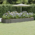 Garden Raised Bed Galvanised Steel 373x140x36 cm Grey