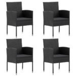 Garden Chairs with Black Cushions 4 pcs Black Poly Rattan