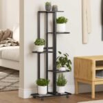 5-Floor Flower Stand with Wheels 44x23x100 cm Black Iron