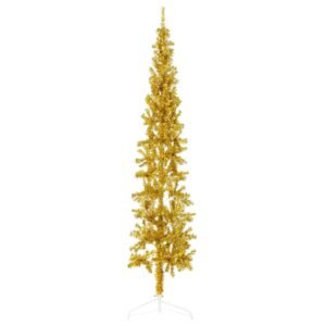 Slim Artificial Half Christmas Tree with Stand Gold 180 cm