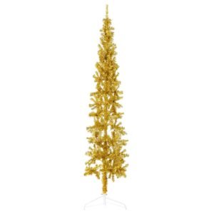 Slim Artificial Half Christmas Tree with Stand Gold 240 cm