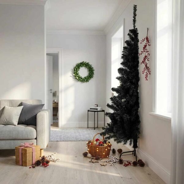 Artificial Half Christmas Tree with Stand Black 210 cm PVC