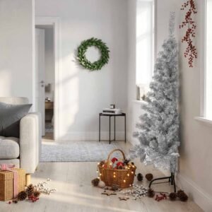 Artificial Half Christmas Tree with Stand Silver 150 cm PET
