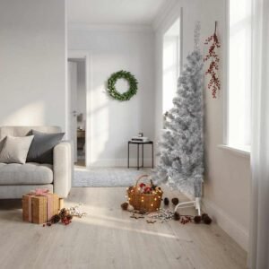 Artificial Half Christmas Tree with Stand Silver 180 cm PET