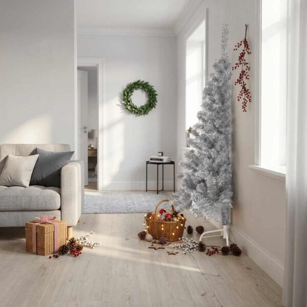 Artificial Half Christmas Tree with Stand Silver 180 cm PET