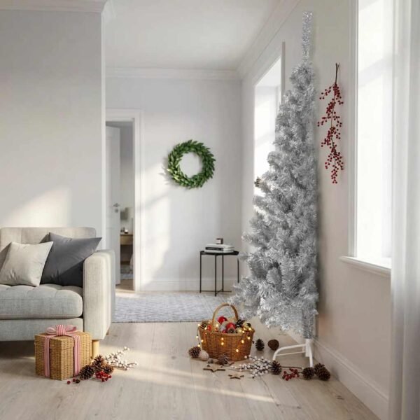 Artificial Half Christmas Tree with Stand Silver 210 cm PET