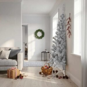 Artificial Half Christmas Tree with Stand Silver 240 cm PET
