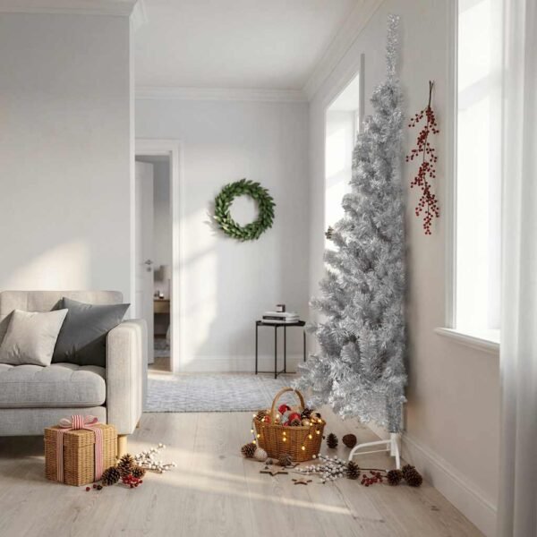 Artificial Half Christmas Tree with Stand Silver 240 cm PET