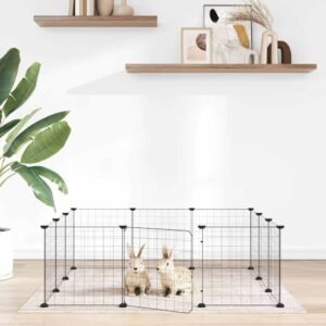 12-Panel Pet Cage with Door Black 35x35 cm Steel