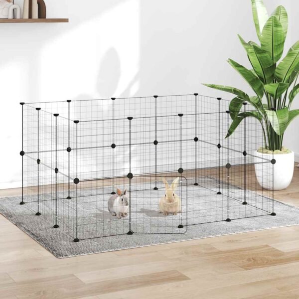 28-Panel Pet Cage with Door Black 35x35 cm Steel