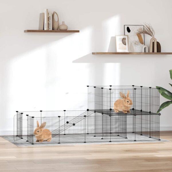 36-Panel Pet Cage with Door Black 35x35 cm Steel