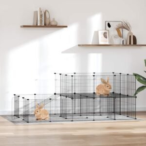 44-Panel Pet Cage with Door Black 35x35 cm Steel