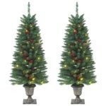 Artificial Christmas Trees 2 pcs 100 LEDs Green 120 cm
