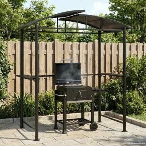 BBQ Gazebo with Side Shelves Anthracite 210x114x230 cm Steel