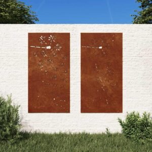 Garden Wall Decorations 2pcs 105x55cm Corten Steel Flower Design